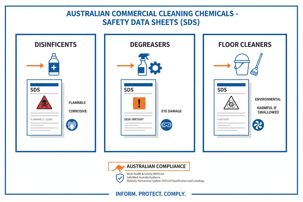 Where do I find SDS sheets for common commercial cleaning chemicals in Australia?