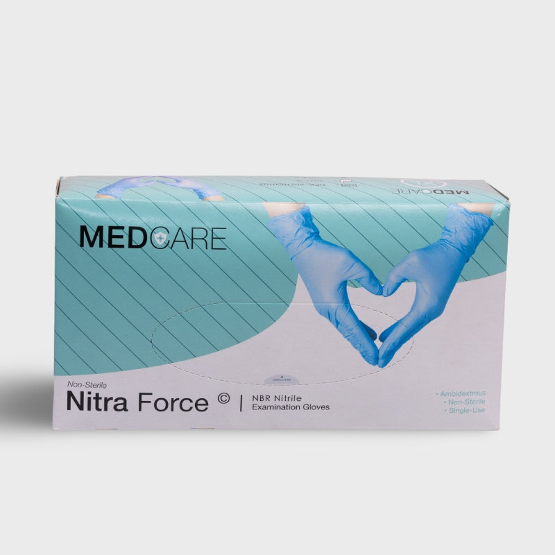 Med Care Nitrile Examination Gloves (Medium Blue)